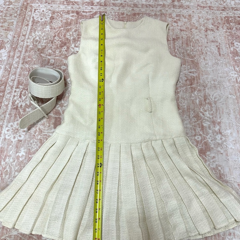 NWT Commense Tweed Pleated Cream Dress - Picture 6 of 14